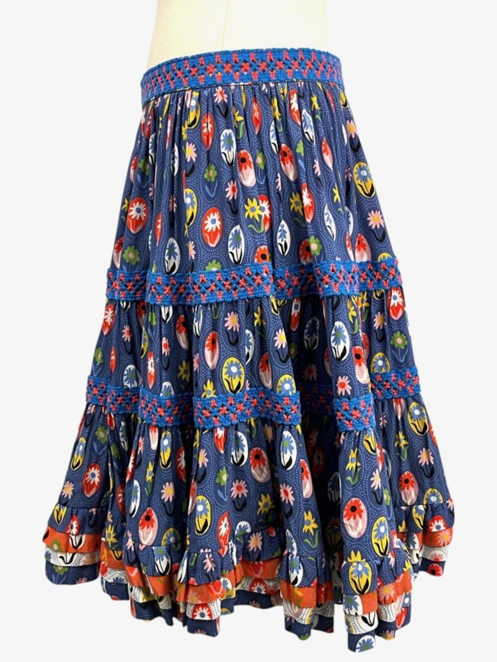 Celia B Skirt Womens Medium Multicolor Floral Tiered Ruffle Peasant Mini HEAVY - Picture 2 of 10